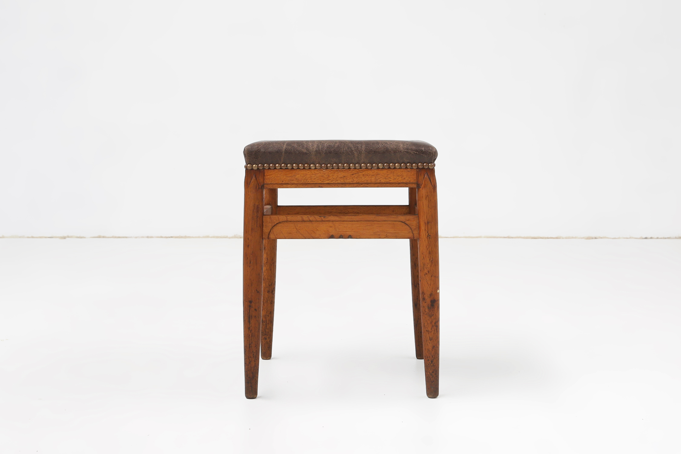 Art Deco wooden stool with leather top, Belgium ca. 1920thumbnail